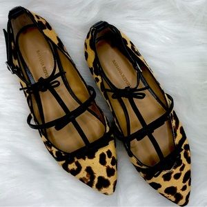 BANANA REPUBLIC T-Strap Flats, Real Leather Fur, Cheetah Print, women size 6
